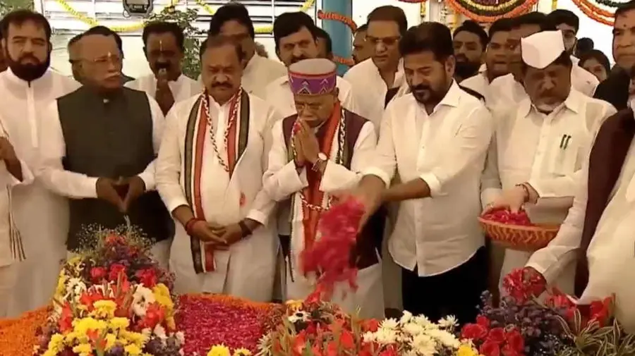 Telangana Governor and CM pay tribute to Gandhiji at Bapu Ghat
